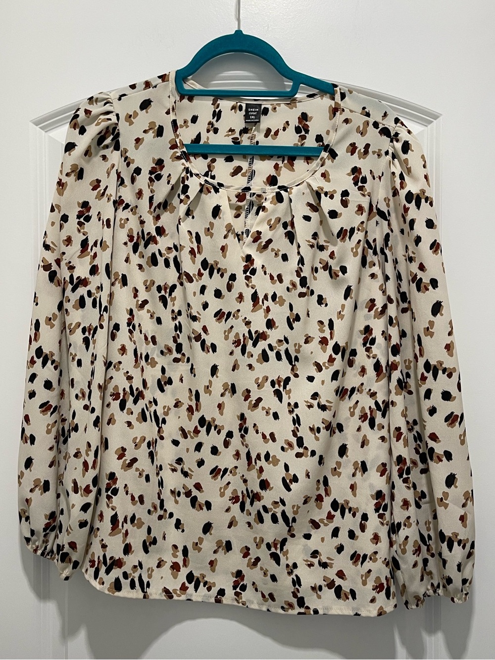 Ivory Spot-Print Long Sleeve Blouse